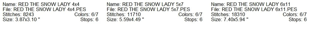 Red the snow lady machine embroidery design  3 sizes