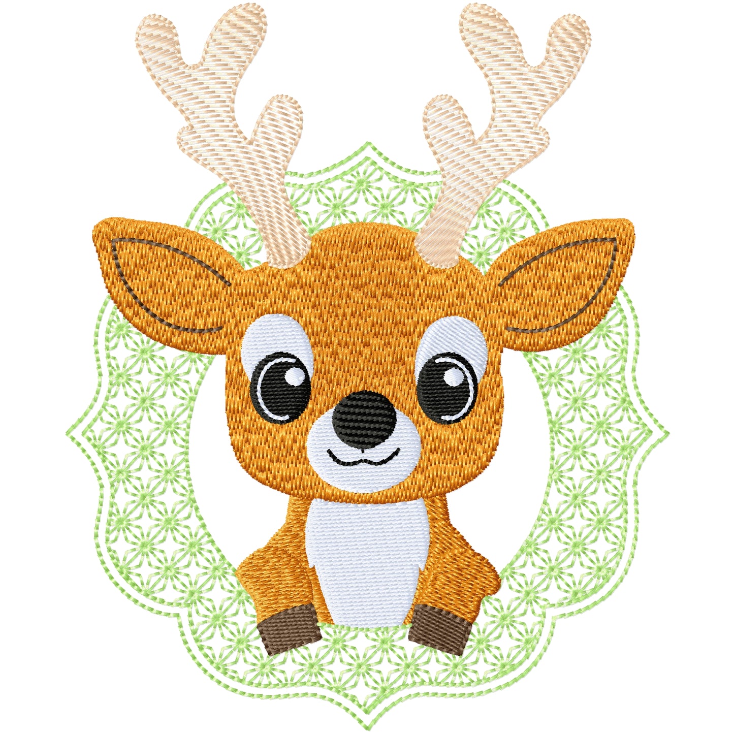 Sweet reindeer in a wreath machine embroidery design 3 sizes