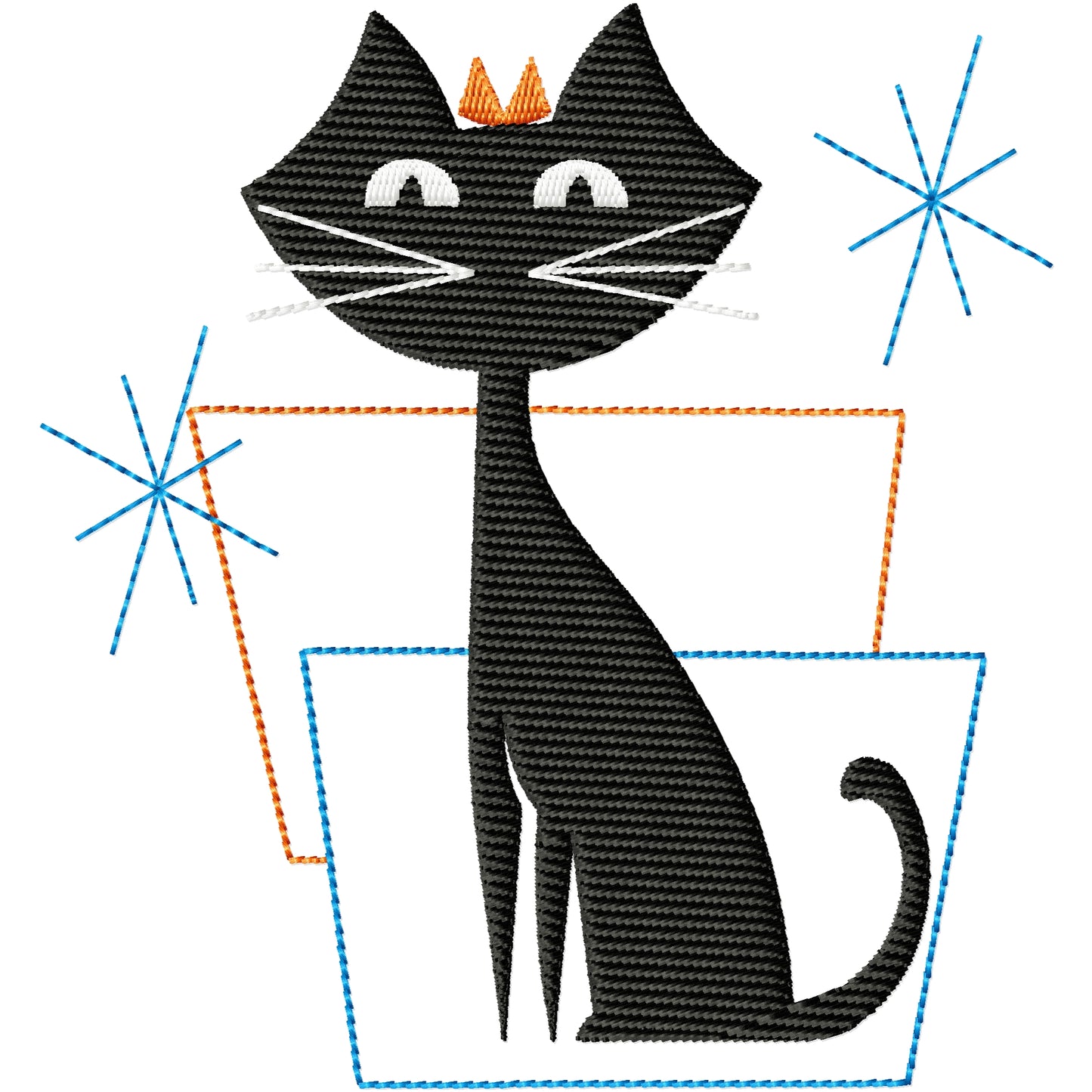 Retro kitty 1 machine embroidery design 2 sizes