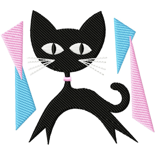 Retro Kitty 4 machine embroidery design 2 sizes