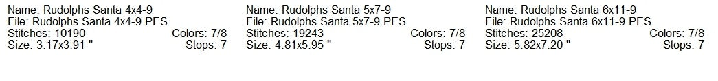 Rudys Santa machine embroidery design 3 sizes