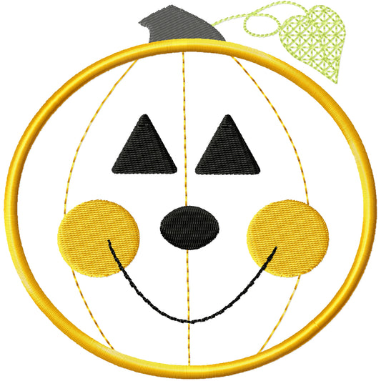 Smiling pumpkin applique machine embroidery design 2 sizes