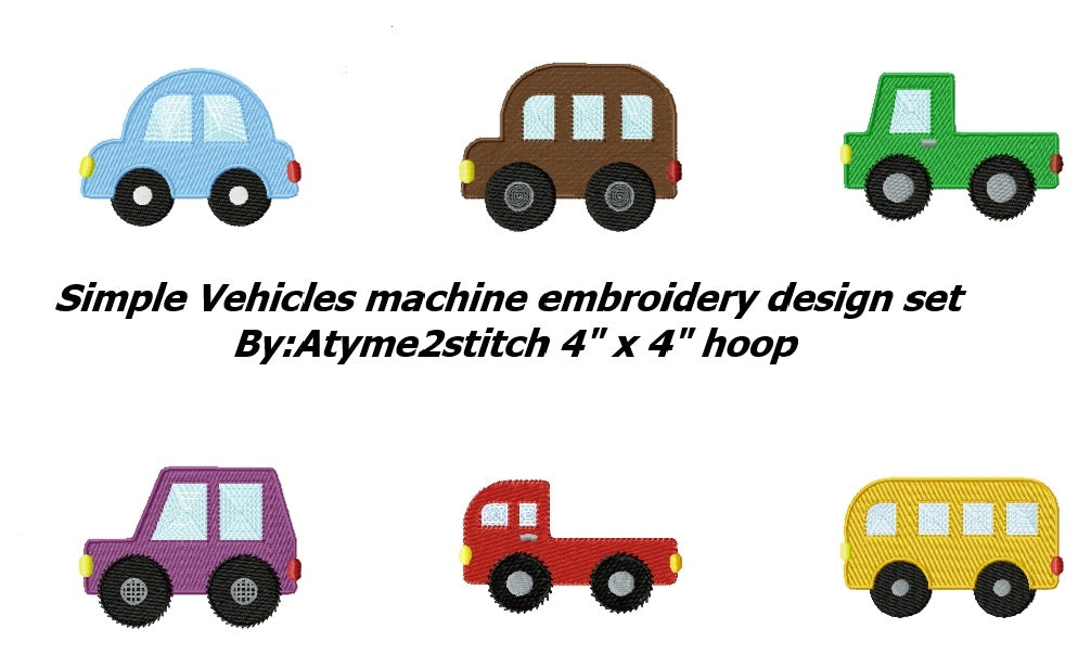 Simple vehicles machine embroidery set