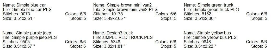 Simple vehicles machine embroidery set