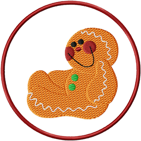 ITH Sitting gingerbread man coaster machine embroidery design