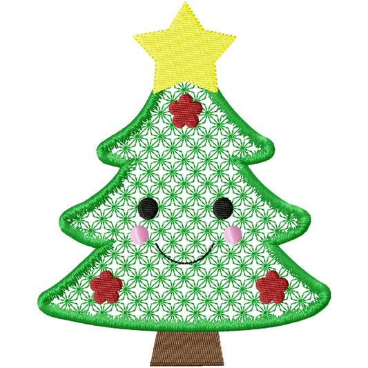 Smiling Christmas tree machine embroidery design 2 sizes