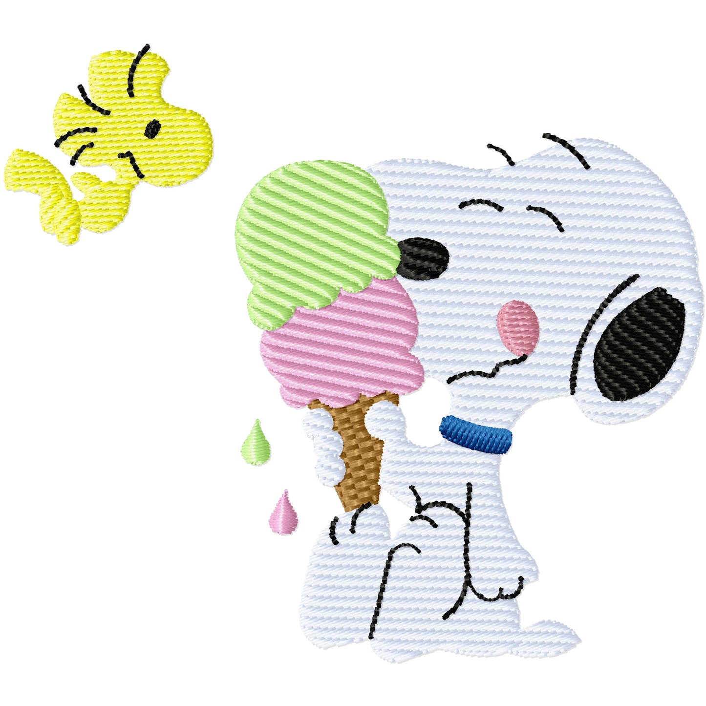 Snoopy and Woody eating a ice cream cone machine embroidery design