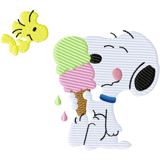 Snoopy and Woody eating a ice cream cone machine embroidery design