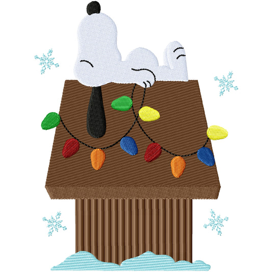 Snoopys dog house with lights machine embroidery design 2 sizes