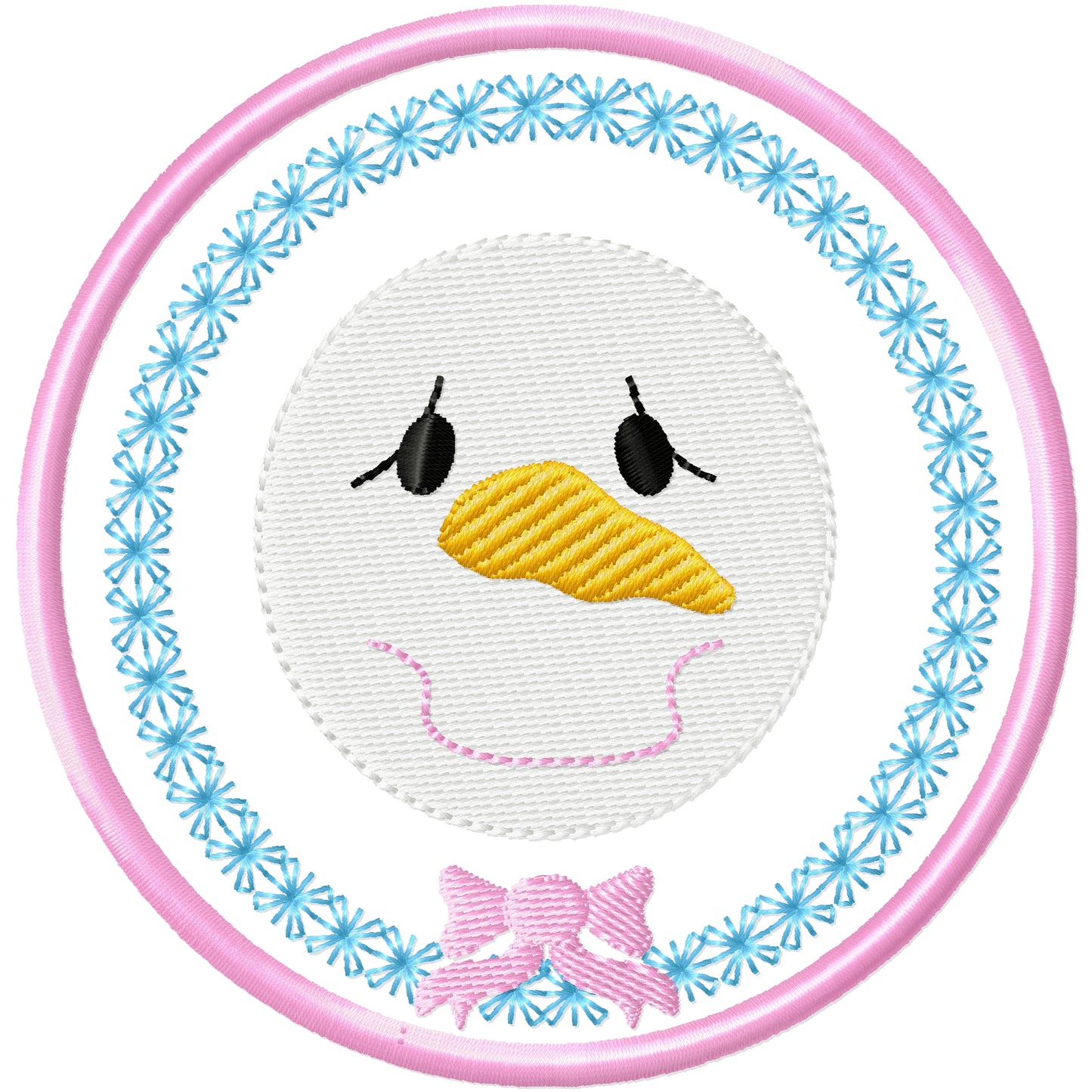 Pastel Snowman with border machine embroidery design 2 sizes