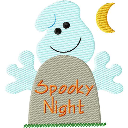 Spooky night ghost at gravestone machine embroidery design