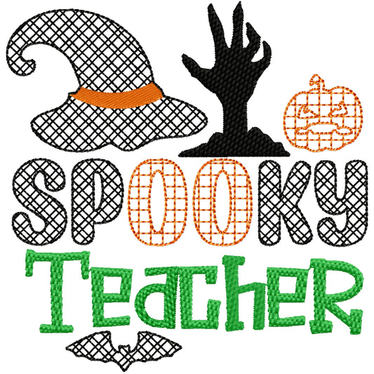 Spooky teacher Halloween machine embroidery design 2 sizes