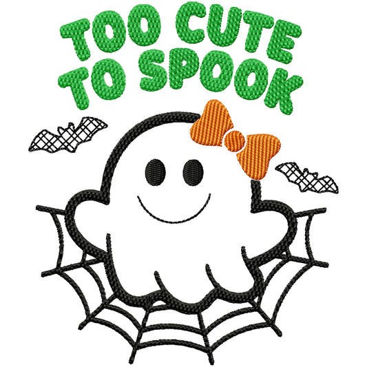 Too cute to spook machine embroidery design 2 sizes