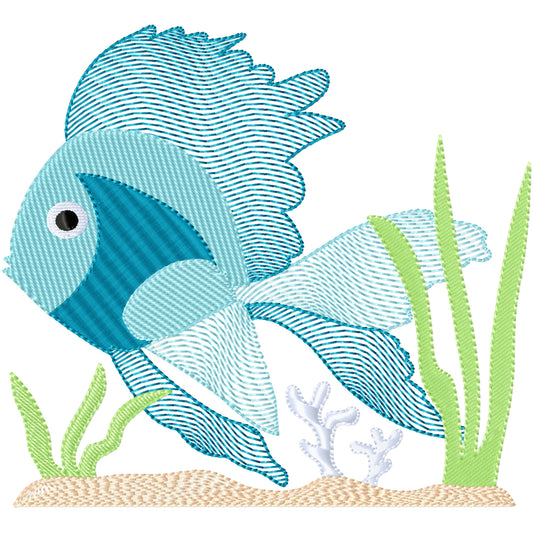 Tropical fish 1 machine embroidery design 3 sizes