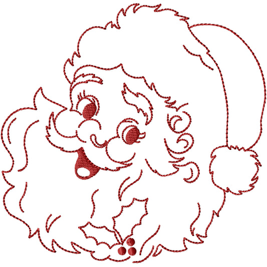 Vintage Santa 1 red work machine embroidery design 4 sizes