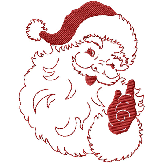 Vintage Santa 2 red work machine embroidery design  4 sizes