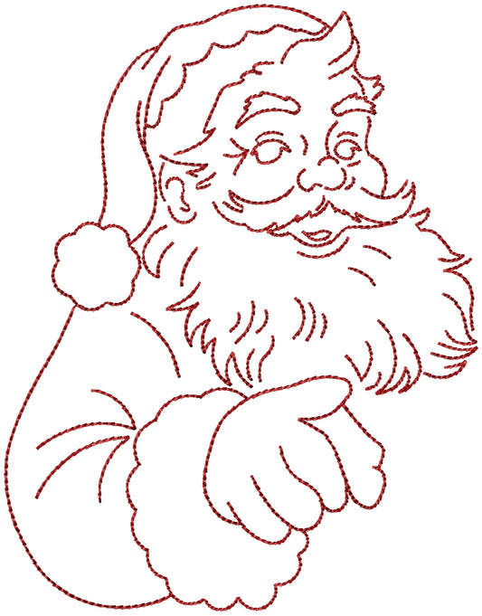 Vintage Santa 6 red work machine embroidery design 2 sizes