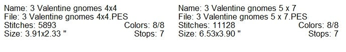 3 Valentine gnomes machine embroidery design 2 sizes