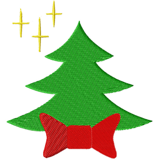 X mas' tree with bow machine embroidery design