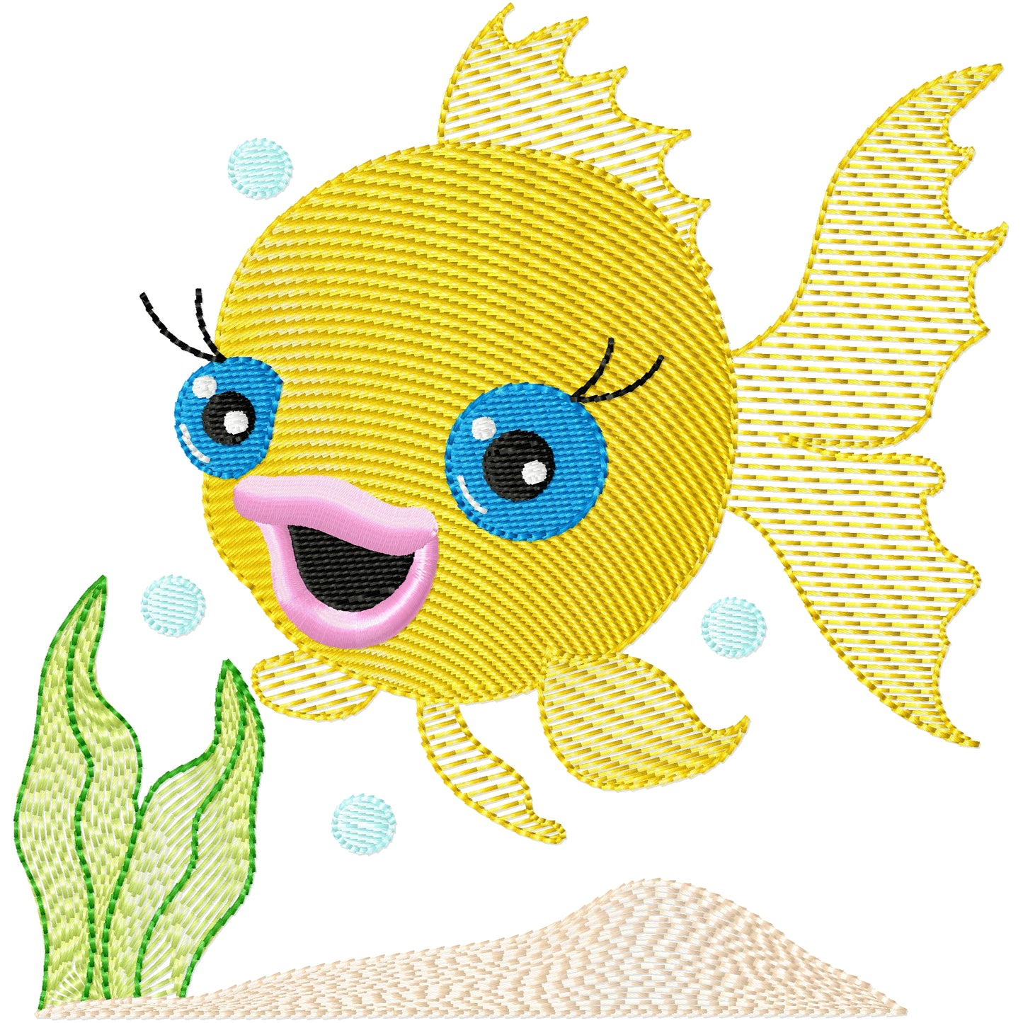 Yellow fish with seaweed machine embroidery design 3 sizes
