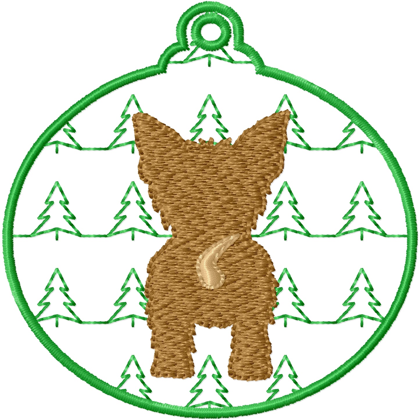 ITH Yorkie canine ornament machine embroidery design