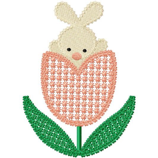 Bunny in a tulip machine embroidery design